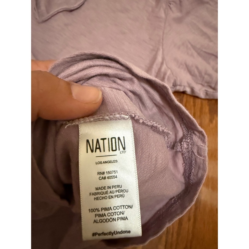 Nation Lavender Pima Cotton Ruffle V-Neck Puff Sleeve Top Purple Womens Medium - Picture 5 of 6